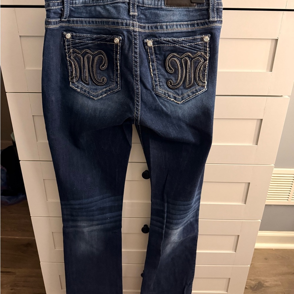 Miss Me Dark Blue Skinny Jeans with Embroidered Pockets